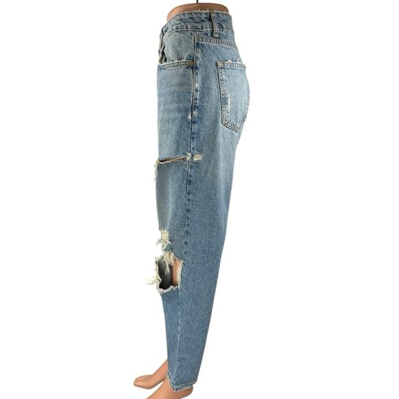 Zara Women's Blue Distressed High Waisted Straight Crop Denim Jeans Size 10 - Picture 2 of 5